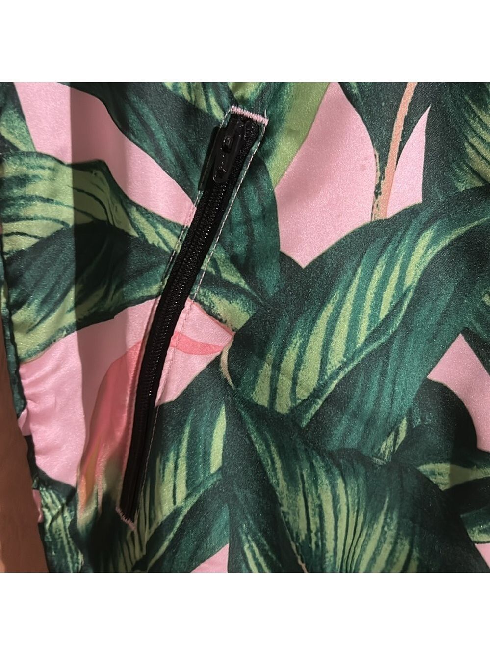 Adidas Women's Pink and Green Leaf Bomber Jacket - Picture 5 of 8